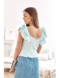 Short blouse with ruffles and guipure, light blue 517 - Online store - Boutique